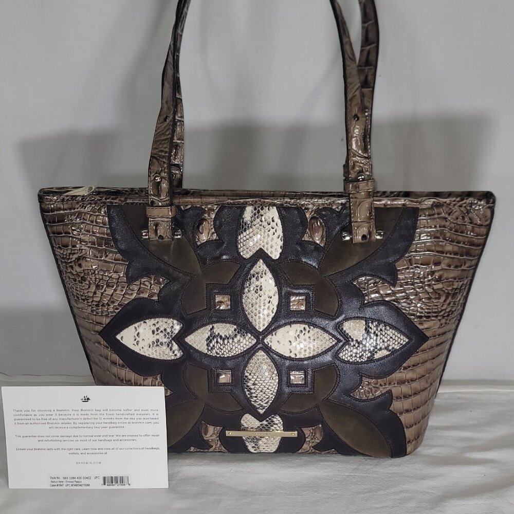 BRAHMIN MEDIUM ASHER BROWN ELMWOOD PALAZZO SUEDE/LEATHER SHOULDER BAG-PURSE